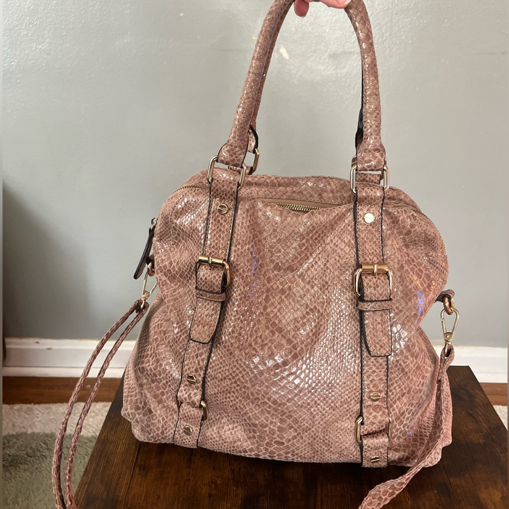 Moda Luxe tan Snakeskin Satchel